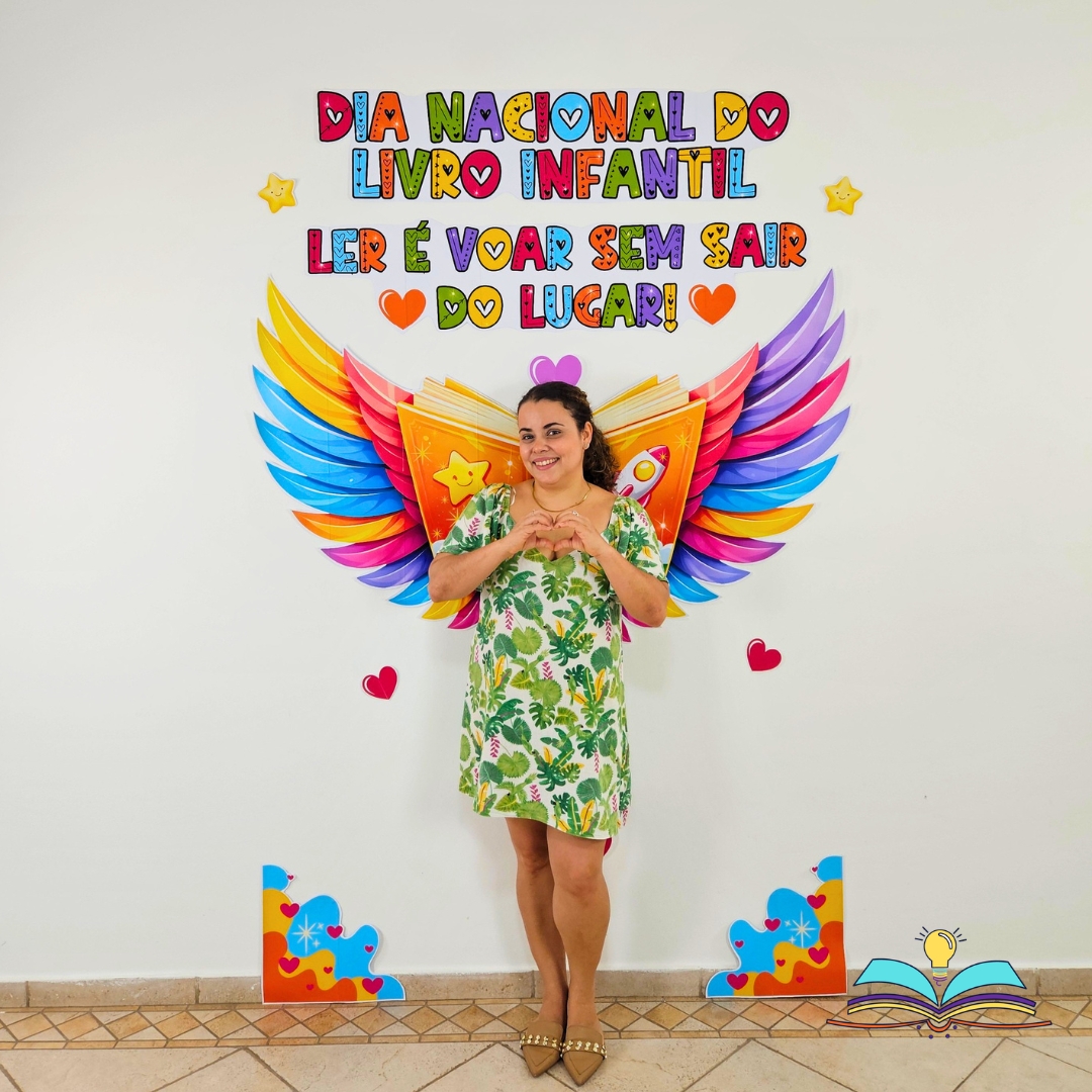 Painel Asas com o tema Dia Nacional do Livro Infantil, que é comemorado dia 18 de abril. Uma forma criativa de incentivar leitura, conhecimento e imaginação diariamente.