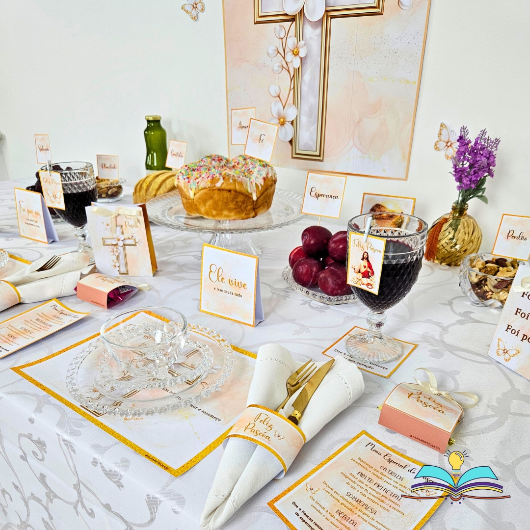 Painel de Páscoa com detalhes delicados, cores suaves e alegria especial para decorar e celebrar.