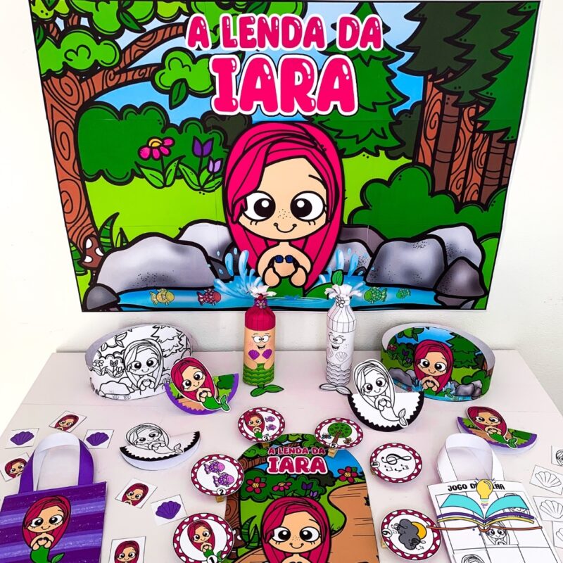 Kit pedagógico com o tema A Lenda da Iara, ideal para trabalhar oralidade, reconto, imaginação e cultura brasileira na Educação Infantil.