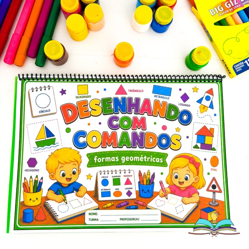 Apostila de atividades com o tema formas geométricas, ideal para desenvolver criatividade, coordenação motora, percepção visual e raciocínio lógico com crianças da Educação Infantil, Pré-escola, alfabetização, AEE e reforço escolar.