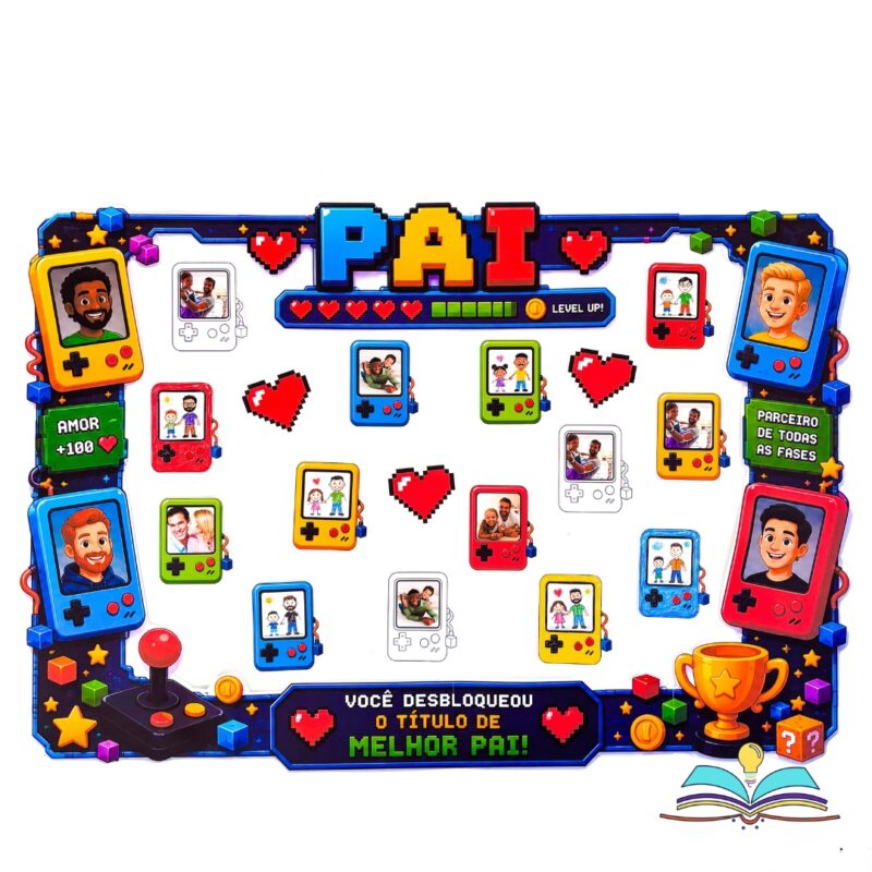 Painel interativo com o tema Dia dos Pais, ideal para decoração e participação das crianças da Educação Infantil e dos Anos Iniciais.