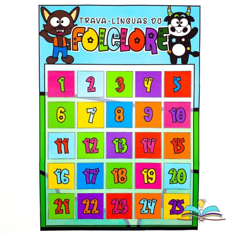 Cartaz interativo com trava-línguas do folclore, ideal para desenvolver oralidade, dicção, ritmo e consciência sonora com crianças.